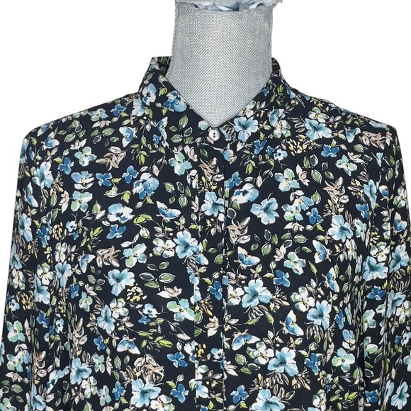 J JILL M Tunic Top Black Blue Floral Print Layered Collared Button Up EUC! - Picture 5 of 11